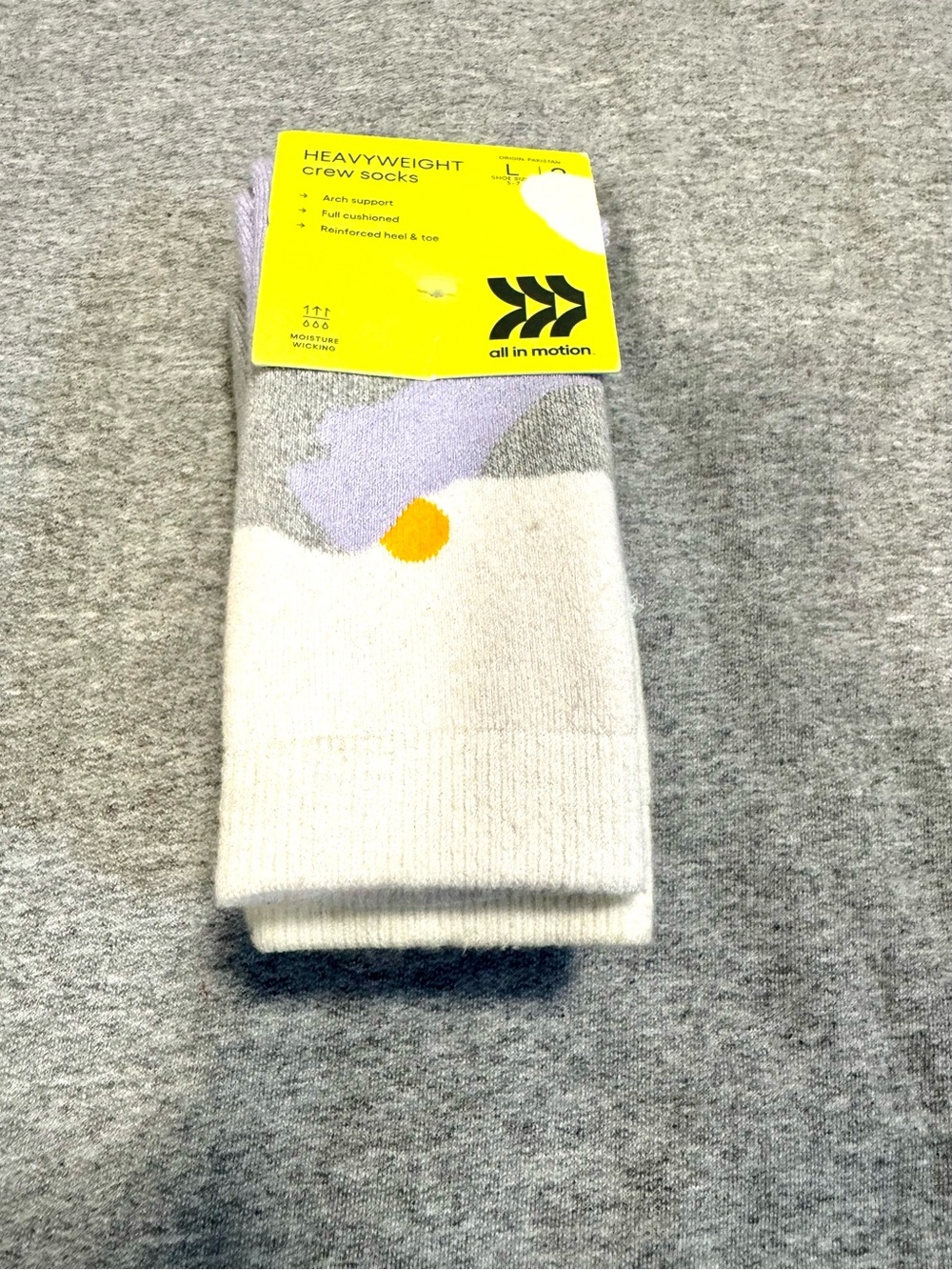 All in Motion Heavyweight Crew Socks - White with Lilac & Yellow Accent
